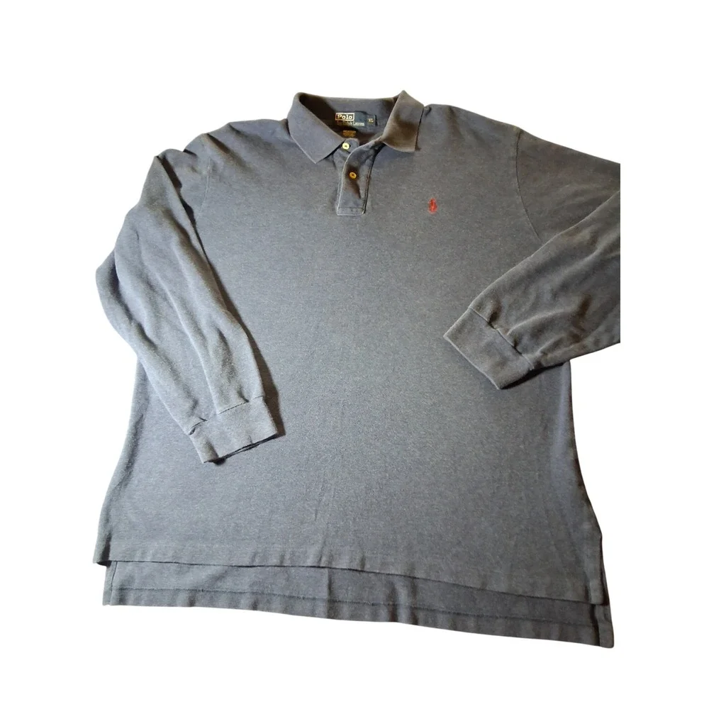 Polo Ralph Lauren Mens XL Long Sleeve Polo Shirt Navy Blue Red Pony Pique Cotton